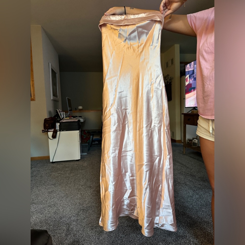 rose gold medium strapless long dress- worn once